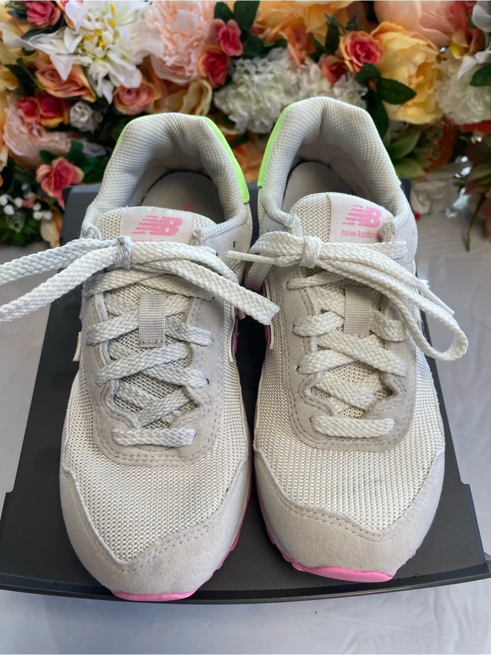 New Balance 515 Classic Kids Sneakers White Pink Lime Size 1